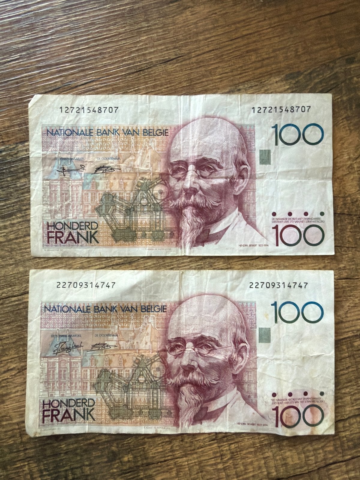 Twee Belgische biljetten van 100 Frank (Honderd Frank), Ophalen of Verzenden, Setje
