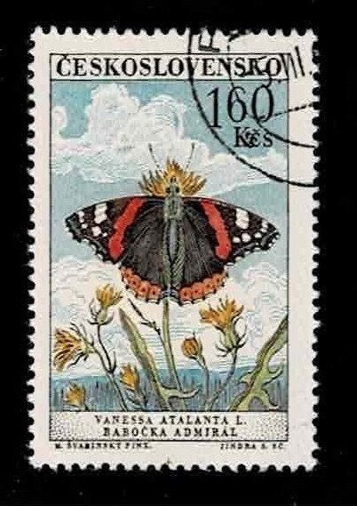 postzegel 1191 Tsjecho-Slowakije vlinder Atalanta, Ophalen of Verzenden, Overige landen, Gestempeld
