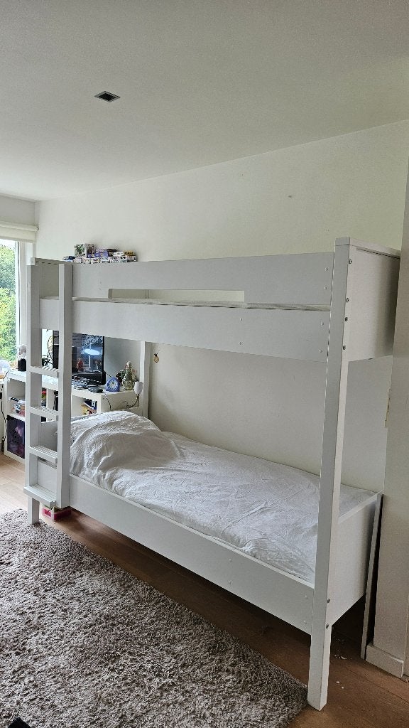 Stevig wit stapelbed - Bopita 101x211 cm incl. 2 matrassen, Ophalen, 90 cm, 210 cm, 160 tot 180 cm