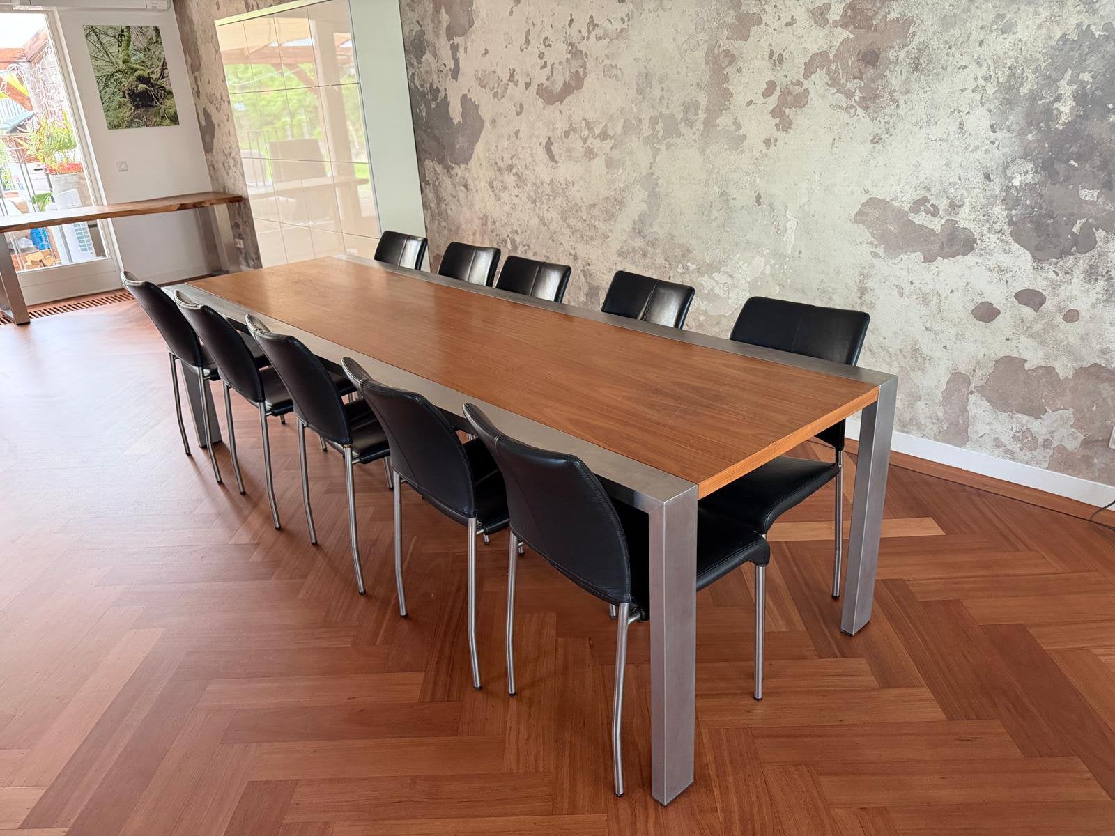 Houten RVS tafel, Ophalen, Gebruikt, 200 cm of meer, 50 tot 100 cm