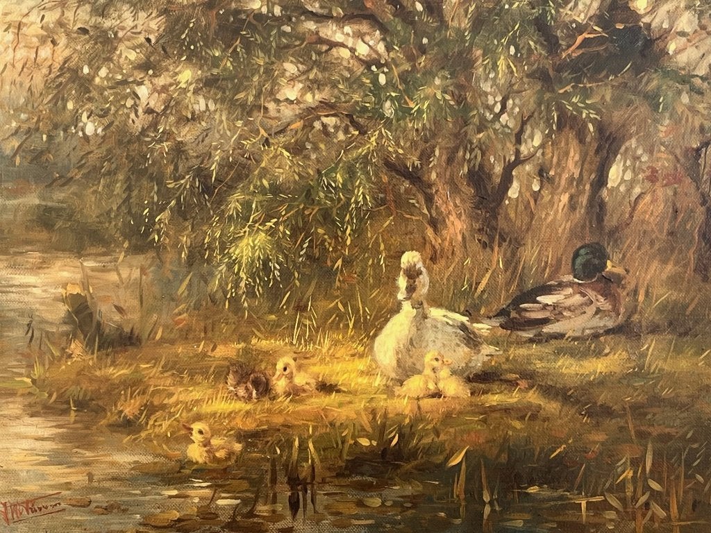 JW van Trirum, eendenfamilie bij een plas, Ophalen