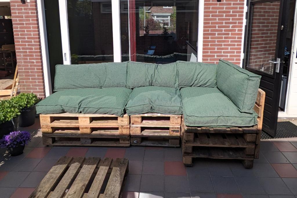 Groene kussens voor tuinset pallet, Tuin en Terras, Tuinsets en Loungesets, Ophalen, Gebruikt, Overige materialen