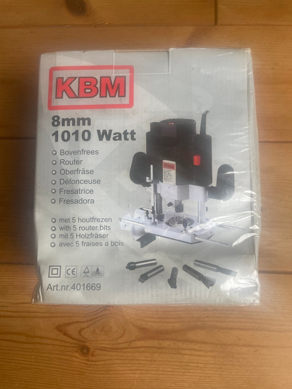 KBM Bovenfrees 8mm 1010 Watt met 5 houtfrezen - Nieuw, Ophalen of Verzenden, Nieuw, Bovenfrees