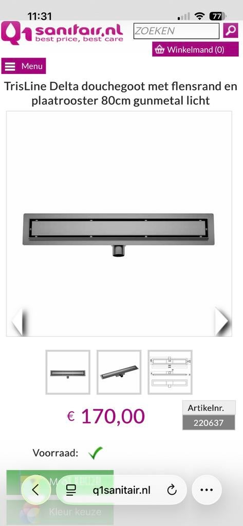 Douchegoot 80 cm gun metal grey, Ophalen of Verzenden, Zo goed als nieuw, Douche