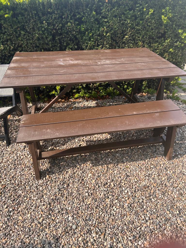 houten picknicktafel met bank voor buiten, Tuin en Terras, Picknicktafels, Ophalen, Gebruikt, Rechthoekig, Hout