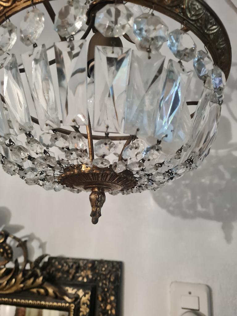 Antieke zak kroonluchter brons met kristal, Heikant 21 Kaatsheuvel, Belle Vieille Brocante, Ophalen of Verzenden, Zo goed als nieuw