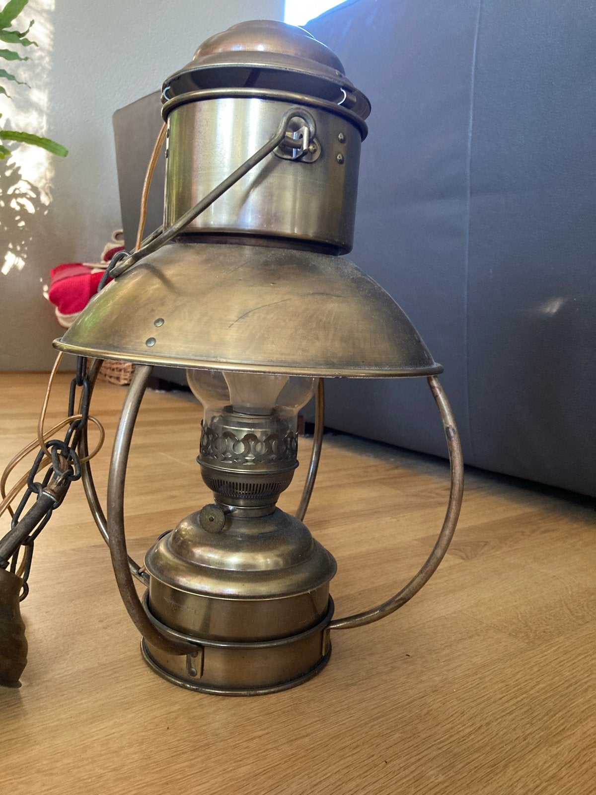 Antieke koperen Hanglamp - Vintage Scheepslamp Stijl, Ophalen of Verzenden