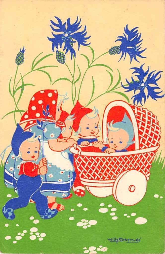 Fantasie Kind Met de baby op stap Illustrator W. Schermelé, Ophalen of Verzenden, 1920 tot 1940, Gelopen, Kinderen