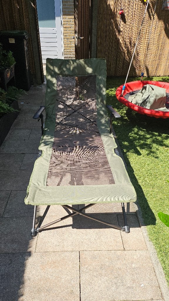 Opvouwbare relax camping/tuin ligstoel, Ophalen, Zo goed als nieuw, Aluminium, Verstelbaar