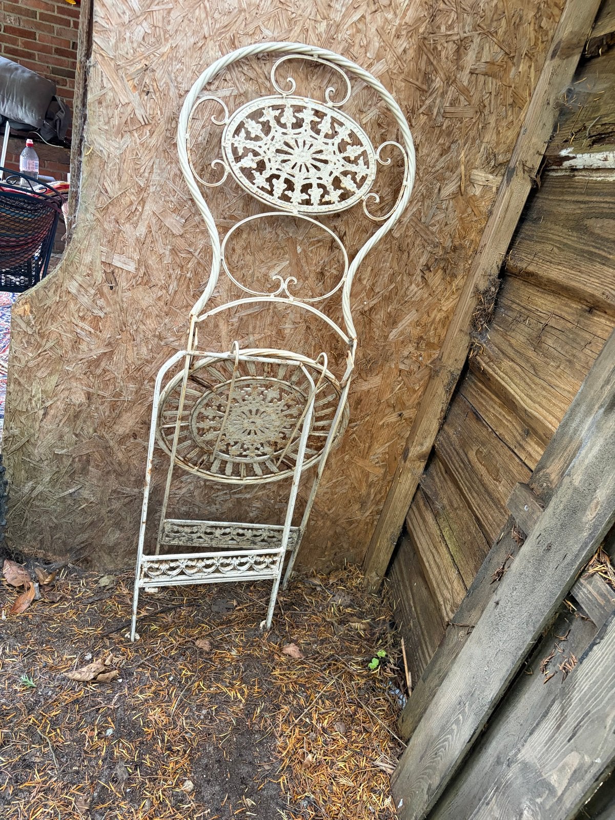 Antieke gietijzeren bistroset - tafel en stoel, Overige materialen, Gebruikt, Eettafel, Tuinset