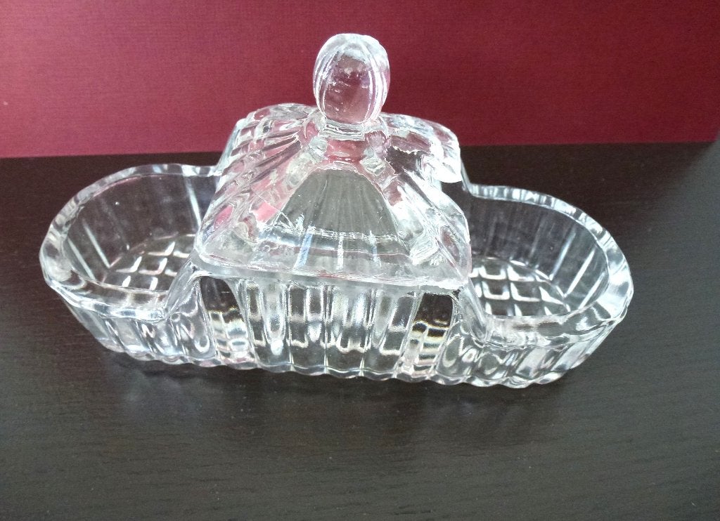 Art Deco Peper +zout en mosterdpotje van persglas jaren '30, Ophalen of Verzenden
