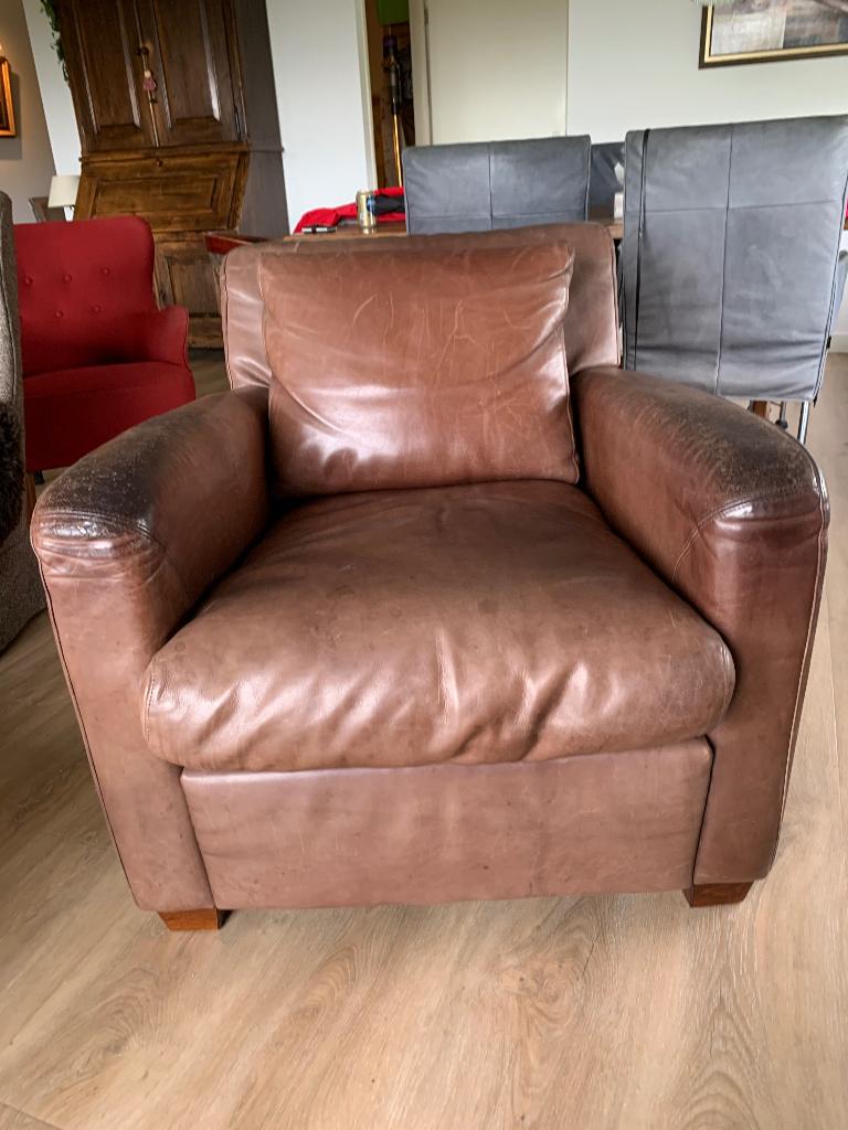 Fauteuil Marconi Leder Saddle 03 donkerbruin, Gebruikt, Klassiek, Ophalen of Verzenden, 75 tot 100 cm