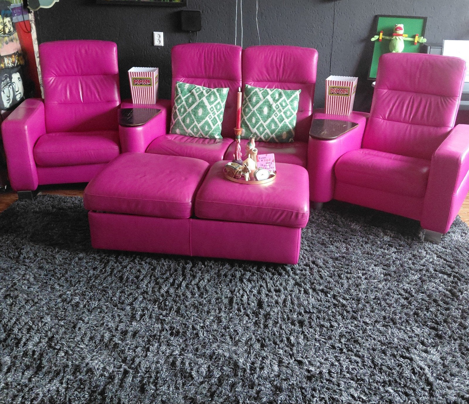 Stressless Bioscoop/Cinema Bank - Knalroze, Ophalen, Gebruikt, Leer, Modern, Bioscoop, Comfort