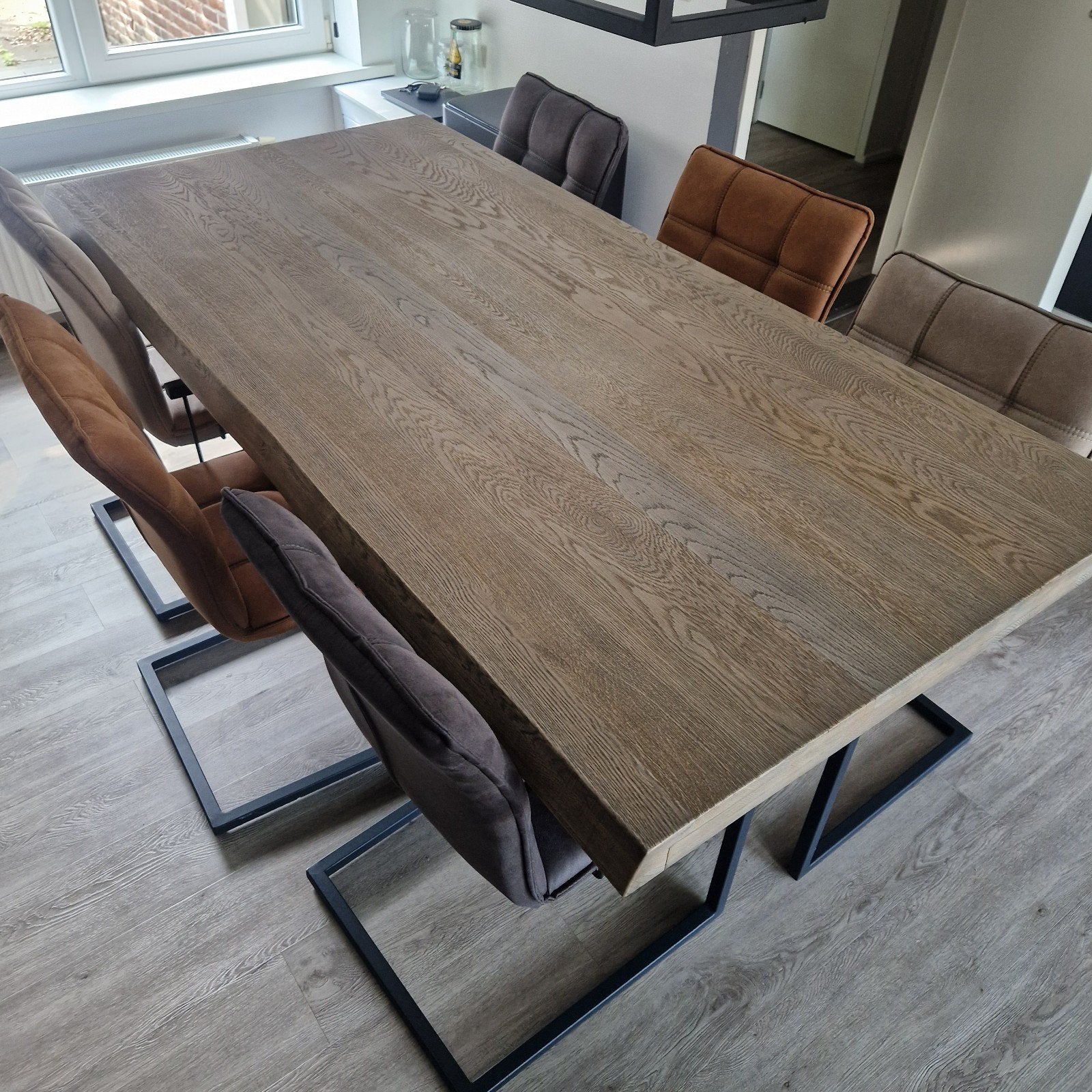 6 persoons eethoek te koop, Ophalen, Gebruikt, Metaal/hout look, 4 tot 6 stoelen
