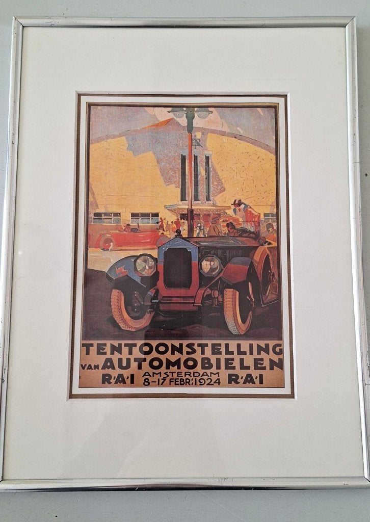 ingelijste prent reproductie autorai 1924 art deco stijl, Ophalen of Verzenden, Gebruikt, Auto's
