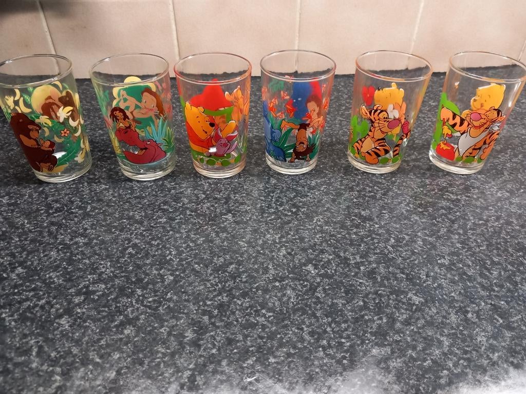 Walt Disney glazen nr. 14,23,30,34,52,56, Verzamelen, Glas en Borrelglaasjes, Ophalen of Verzenden, Gebruikt
