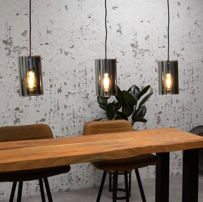 Hanglamp Shelton 3Lampen Zwart, Nieuw, Industrieel, Modern, Glas, E27 (groot)