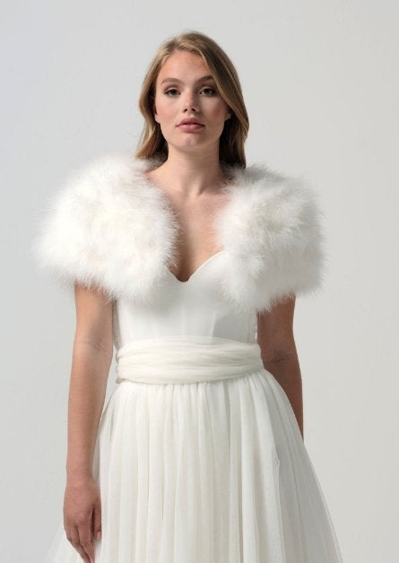Prachtige poirier bolero met echte marabouveren!, Ophalen of Verzenden, Zo goed als nieuw, Wit, Accessoires