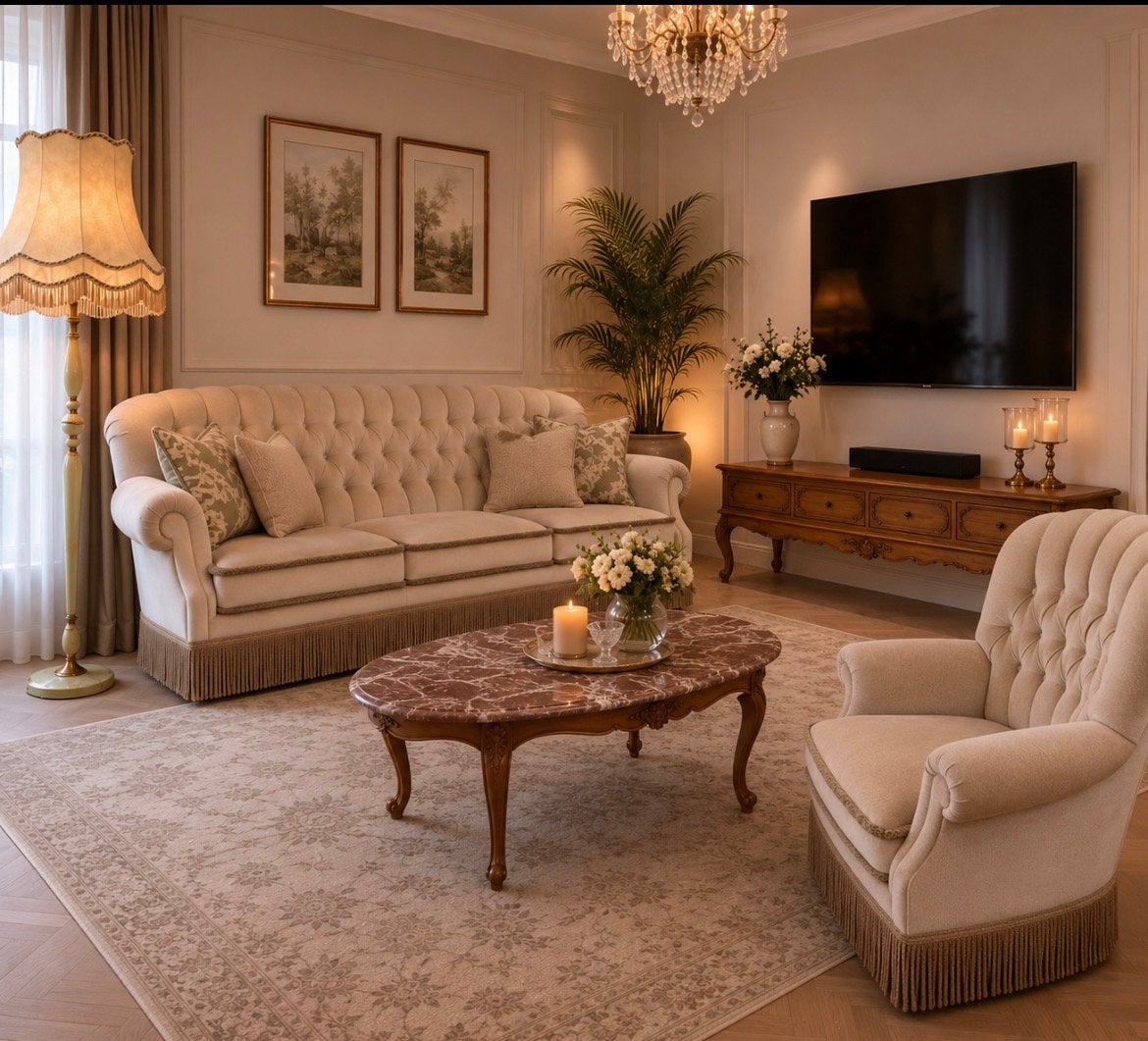 Klassieke bank fauteuils barok vintage queen ann franjes, Ophalen, Zo goed als nieuw