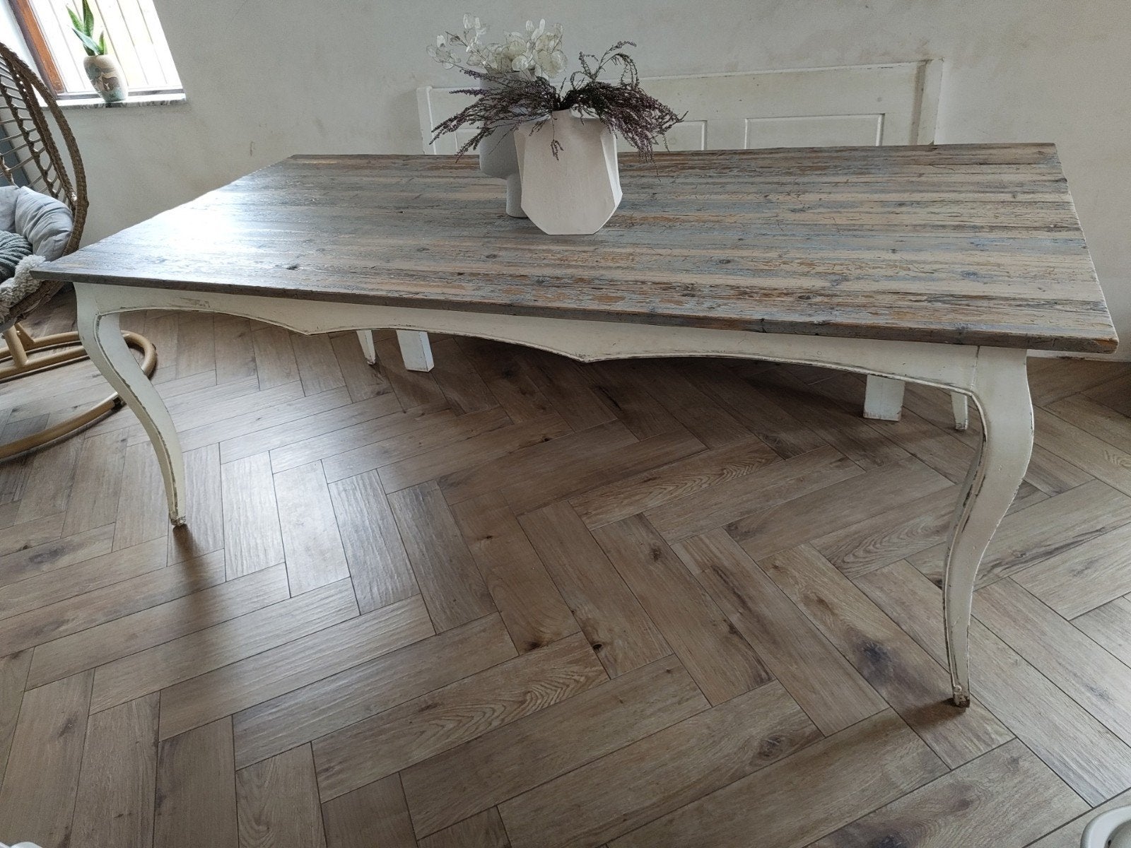 eettafel 220 hout romantisch landelijk brocante frans, 200 cm of meer, Zo goed als nieuw, Vijf personen of meer, Landelijk, romantisch, frans, klassiek