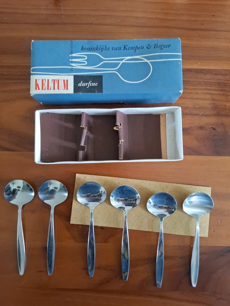 Durfine edelstaal Keltum lepeltjes, Antiek en Kunst, Ophalen of Verzenden