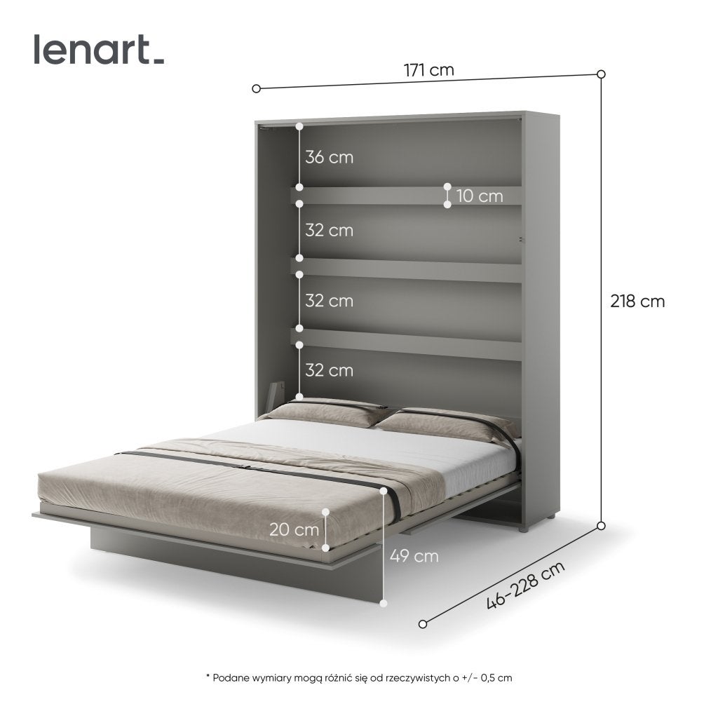 Concept opklapbed verticaal - 160x200 - Grijs, Huis en Inrichting, Slaapkamer | Bedden, Niet ingevuld, Niet ingevuld, Niet ingevuld