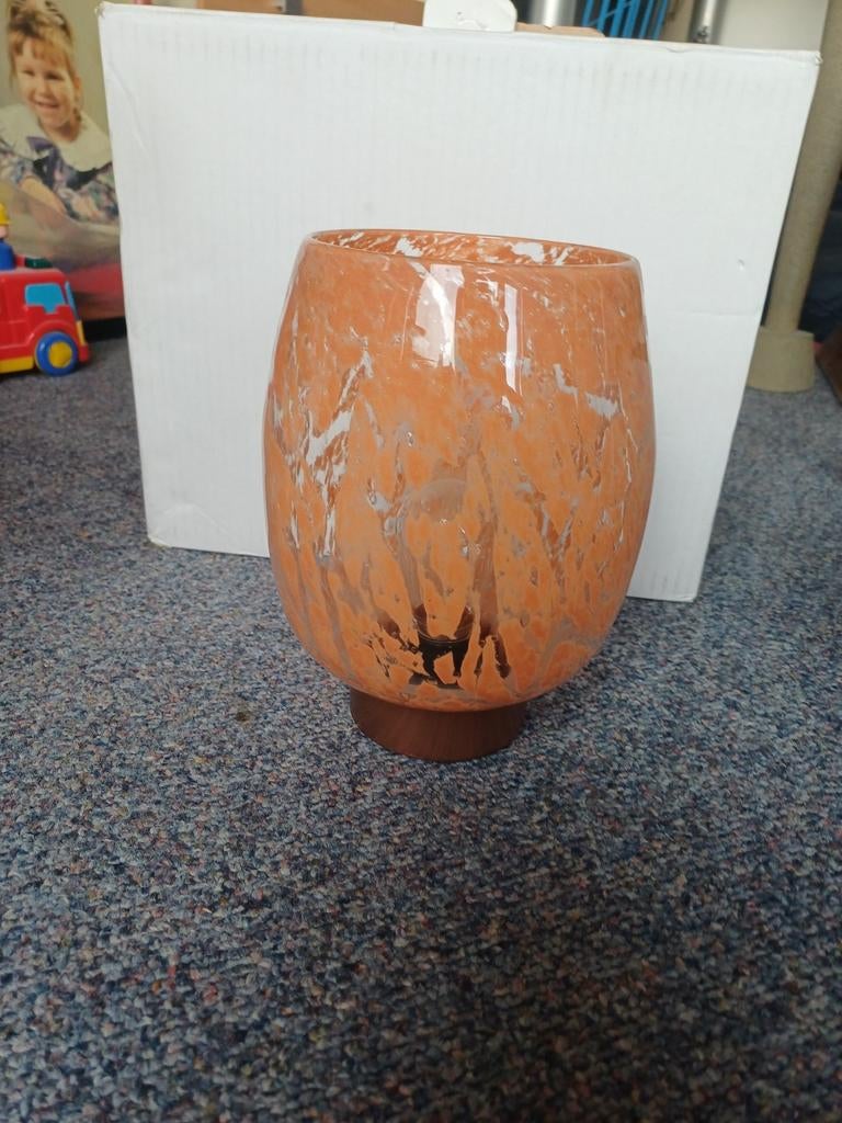 Tafellamp op batterij, oranje met wit, Ophalen of Verzenden, Zo goed als nieuw, Minder dan 50 cm