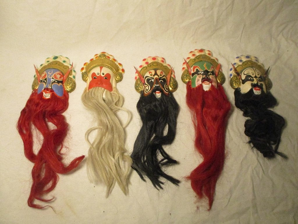 antiek 5x maskertjes met baarden China aardewerk, Ophalen of Verzenden
