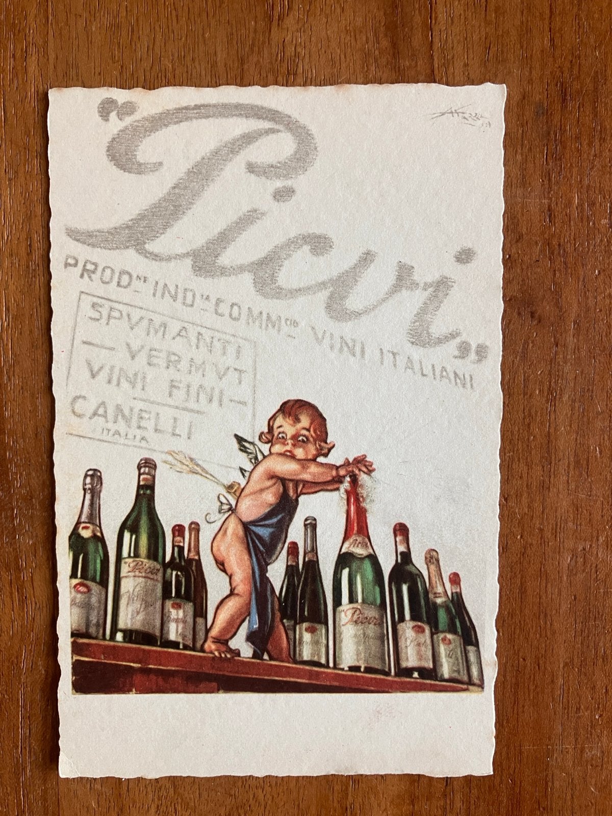 Antieke Picvi Wijnreclame Ansichtkaart - Engel met Flessen, Ophalen of Verzenden, Voor 1920, Ongelopen, Overige thema's