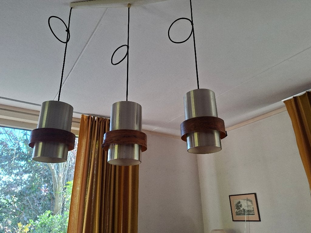 Vintage hanglamp Scandinavische stijl, Gebruikt, Scandinavische mid century, Hout, E27 (groot)