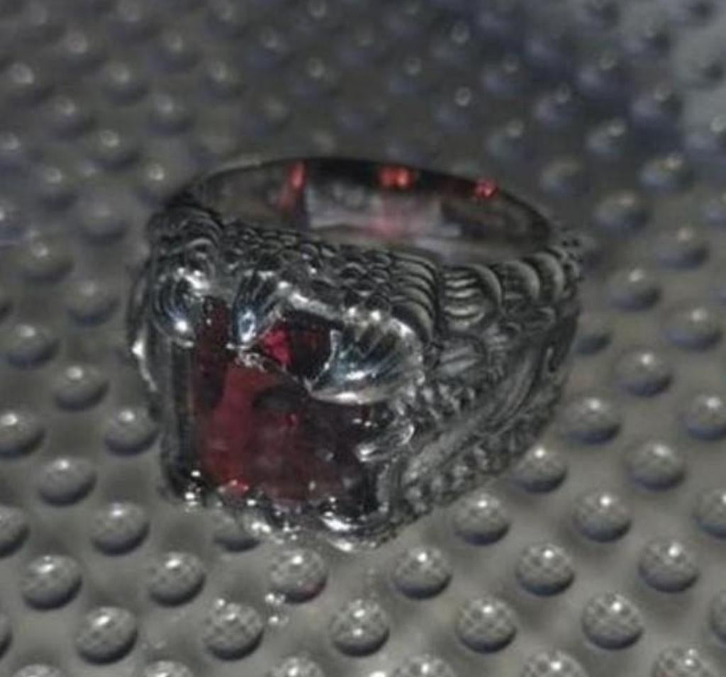 Stoere Drakenring met Steen - Outlaws Amsterdam Stijl, Gebruikt, IJzer of Staal, 19 tot 20, Heer