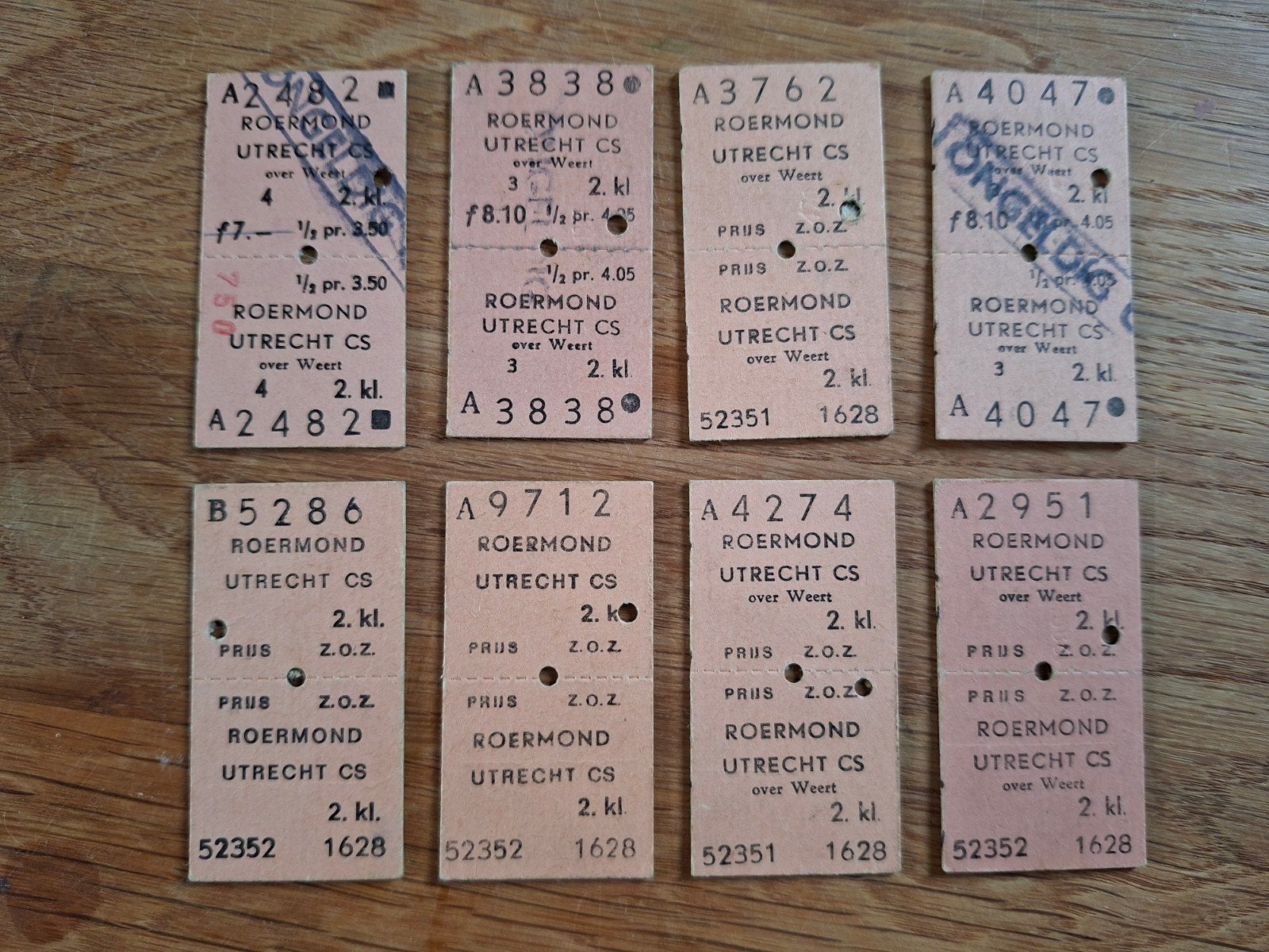 8 treinkaartjes jaren '70, Ophalen of Verzenden, Gebruikt, Trein, Overige typen
