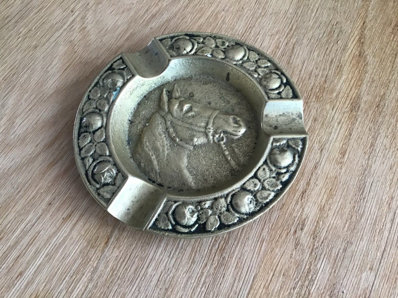 Vintage messing asbak met paardenmotief, Ophalen of Verzenden
