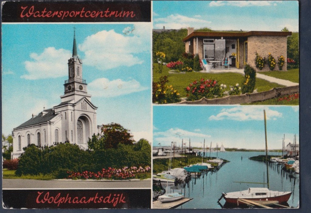 Wolphaartsdijk 3 luik Watersport centrum Kerk Gelopen 1975, Ophalen of Verzenden, 1960 tot 1980, Gelopen, Zeeland