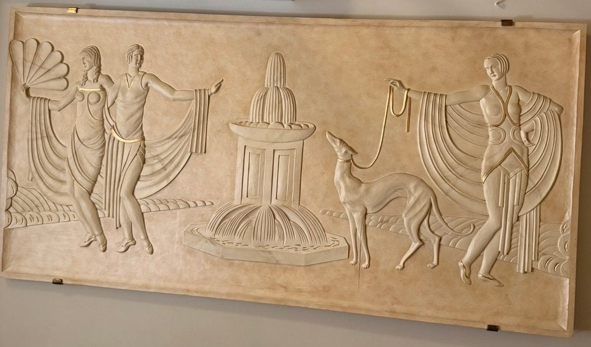 Art Deco Reliëf Schilderij - Dansers en Windhond, Ophalen, Art deco, Handgemaakt, Wanddecoratie