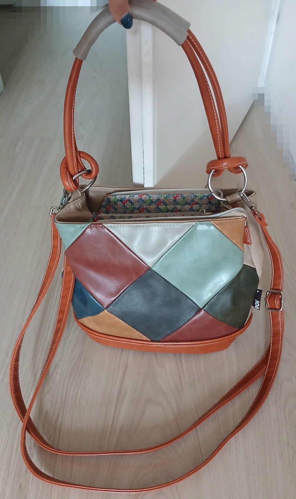 Noi noi patchwork tas cognac faye vegan leer zgan vintage, Verzenden, Zo goed als nieuw, Bruin, Schoudertasje