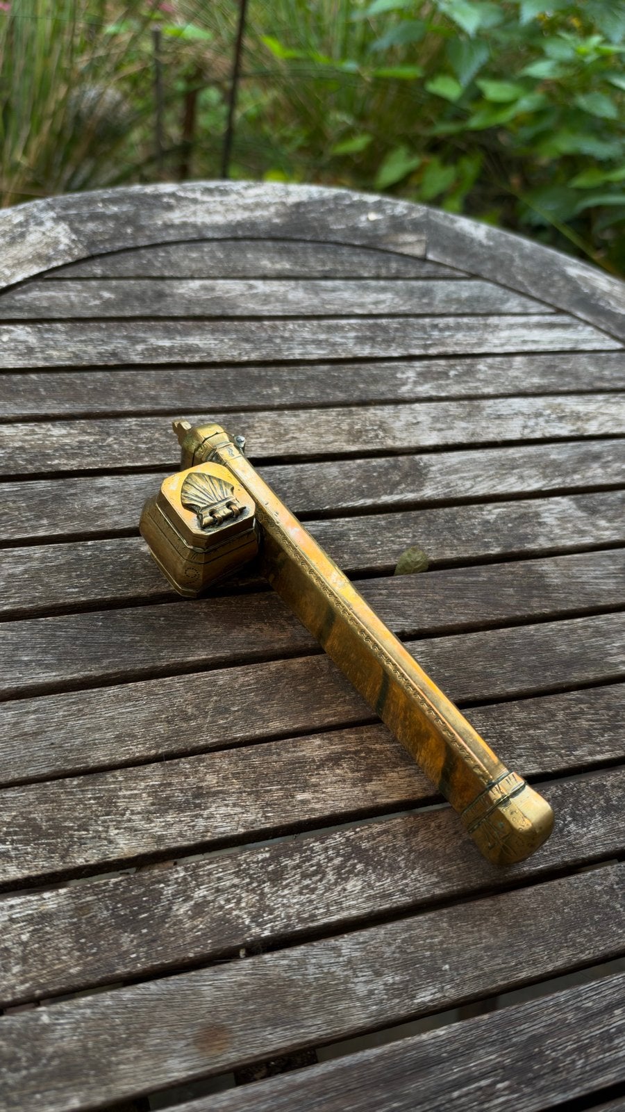 Antieke Messing Inktpot met Penhouder - Uniek Design, Ophalen of Verzenden