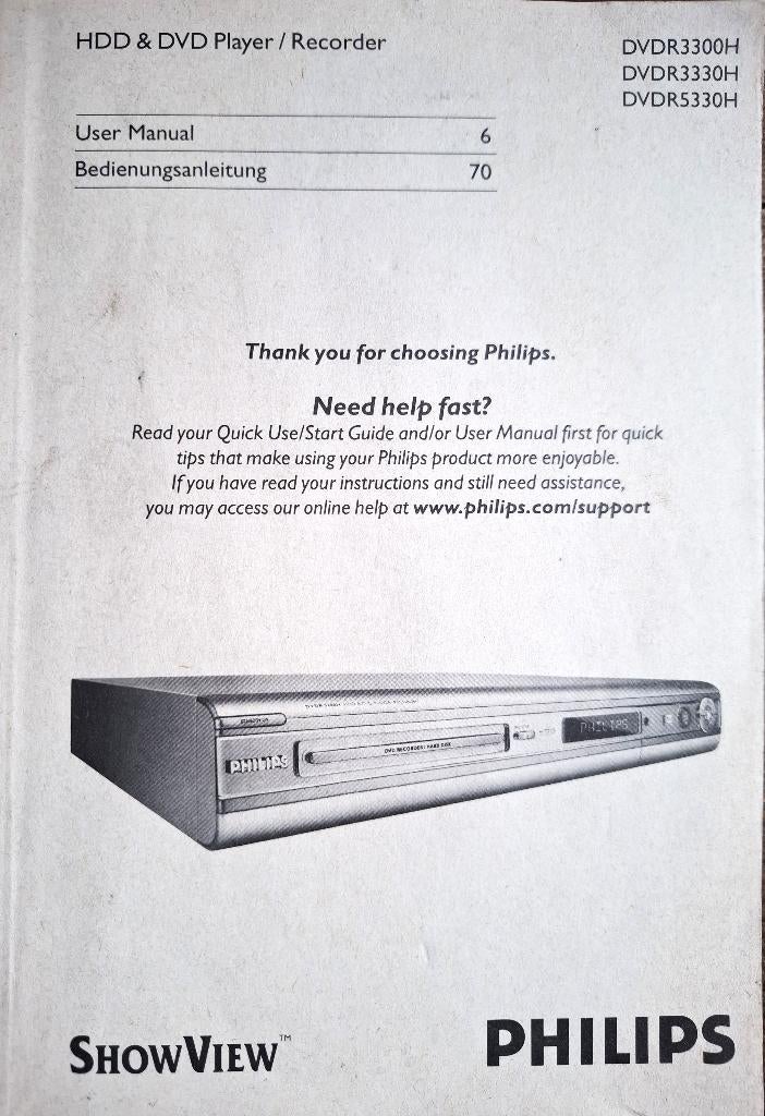 DVD Recorder Philips DVDR3300H User Manual, Boeken, Catalogussen en Folders, Ophalen of Verzenden, Zo goed als nieuw