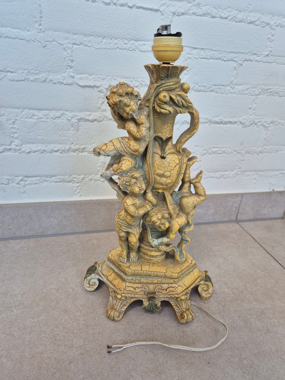 Bijzondere Vintage barokke tafellamp met engeltjes/putti, Ophalen of Verzenden, Klassiek