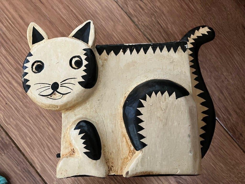 Houten spaarpot poes poezenspaarpot, Ophalen of Verzenden, Gebruikt, Hout, Dier