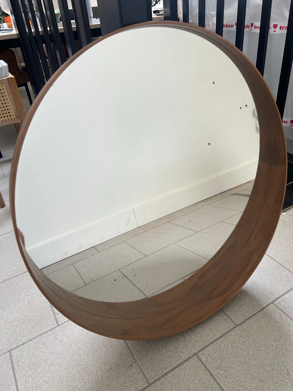 IKEA Stockholm Ronde spiegel met houten frame, Ophalen, Gebruikt, Rond, 75 tot 100 cm