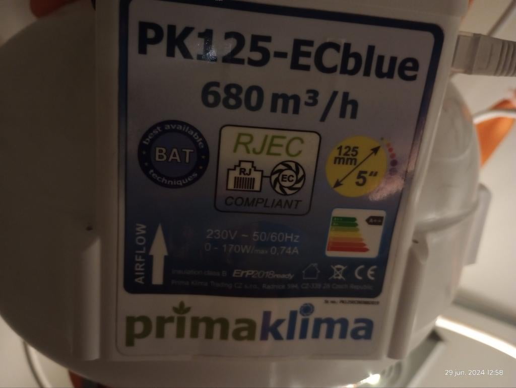 2x PrimaKlima PK125 ECblue ventilatoren met controller, Tuin en Terras, Kweekspullen, Ophalen of Verzenden