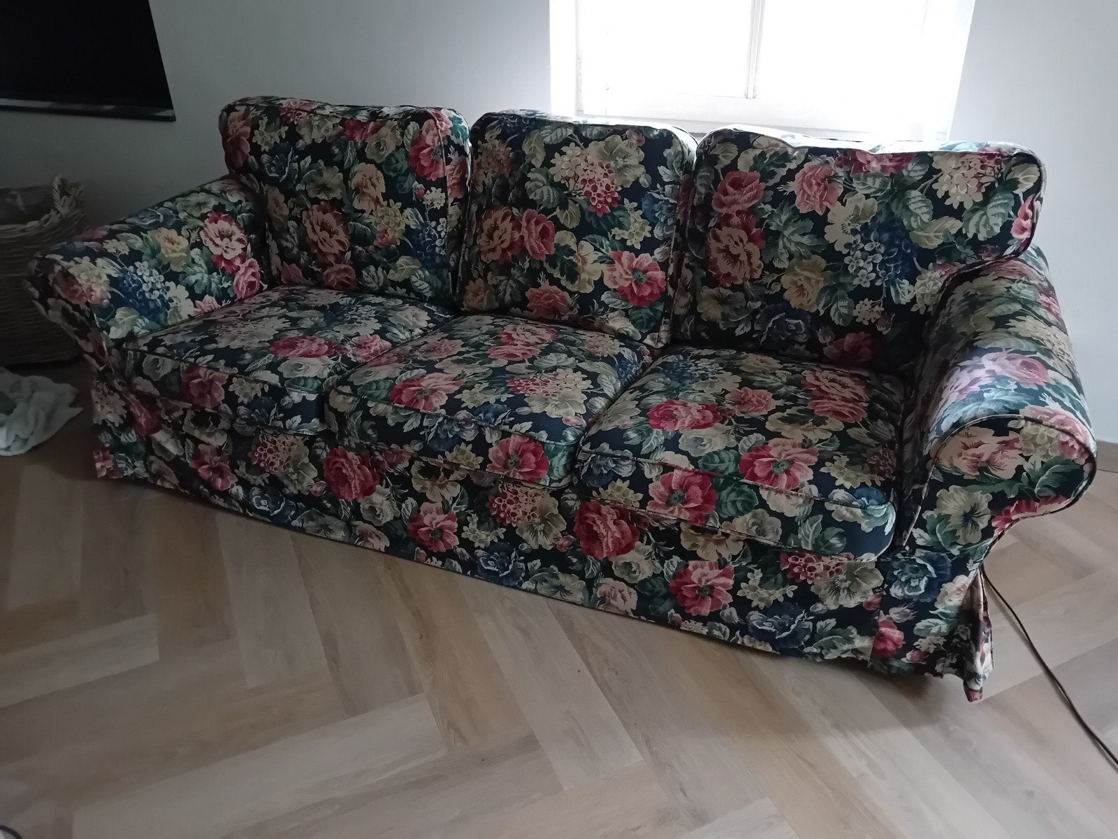 Ikea Ektorp 3-zits hoes - gebloemd (incl. kussenhoezen), Gebruikt, Driepersoons, 75 tot 100 cm, Ophalen of Verzenden