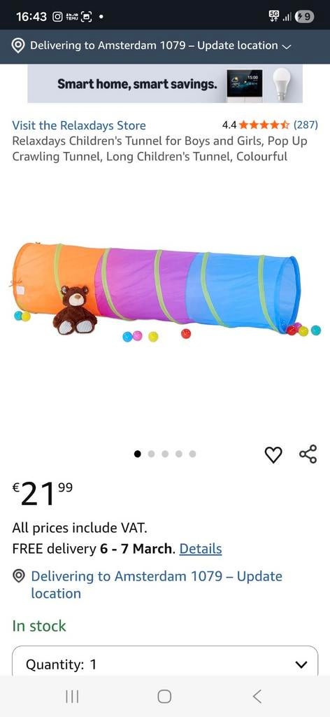 Relaxdays Kindertunnel - Kleurrijk Speeltunnel 170 cm, Ophalen of Verzenden, Nieuw