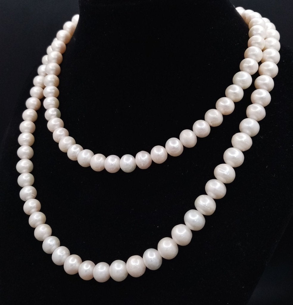 Lange zoetwater parelketting 80 cm 14k gold-filled, Ophalen of Verzenden, Zo goed als nieuw, Wit, Goud