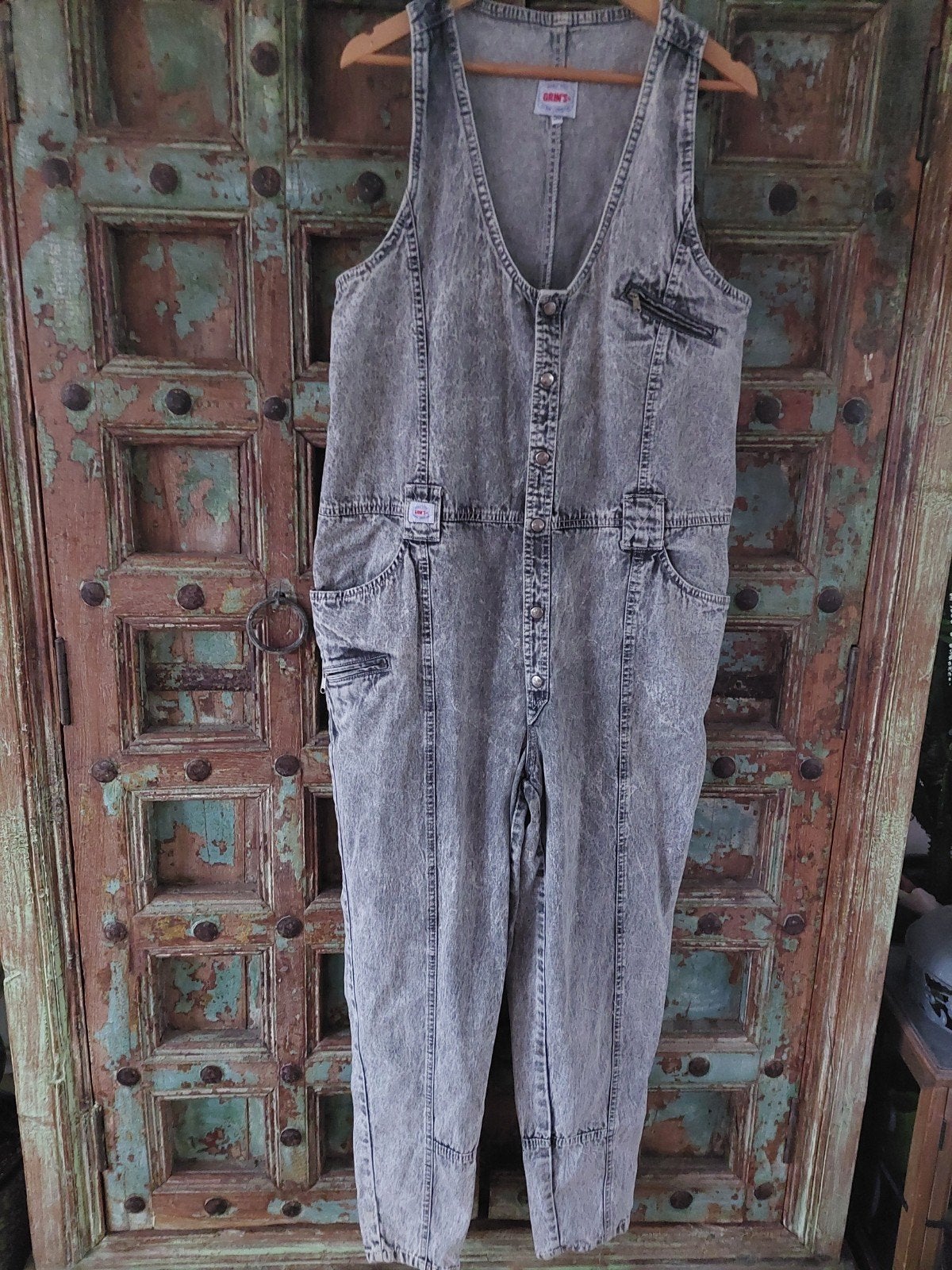 Vintage Grin's Denim Chambray Jumpsuit Maat 38, Maat 38/40 (M), Grin's, Ophalen of Verzenden, Zo goed als nieuw