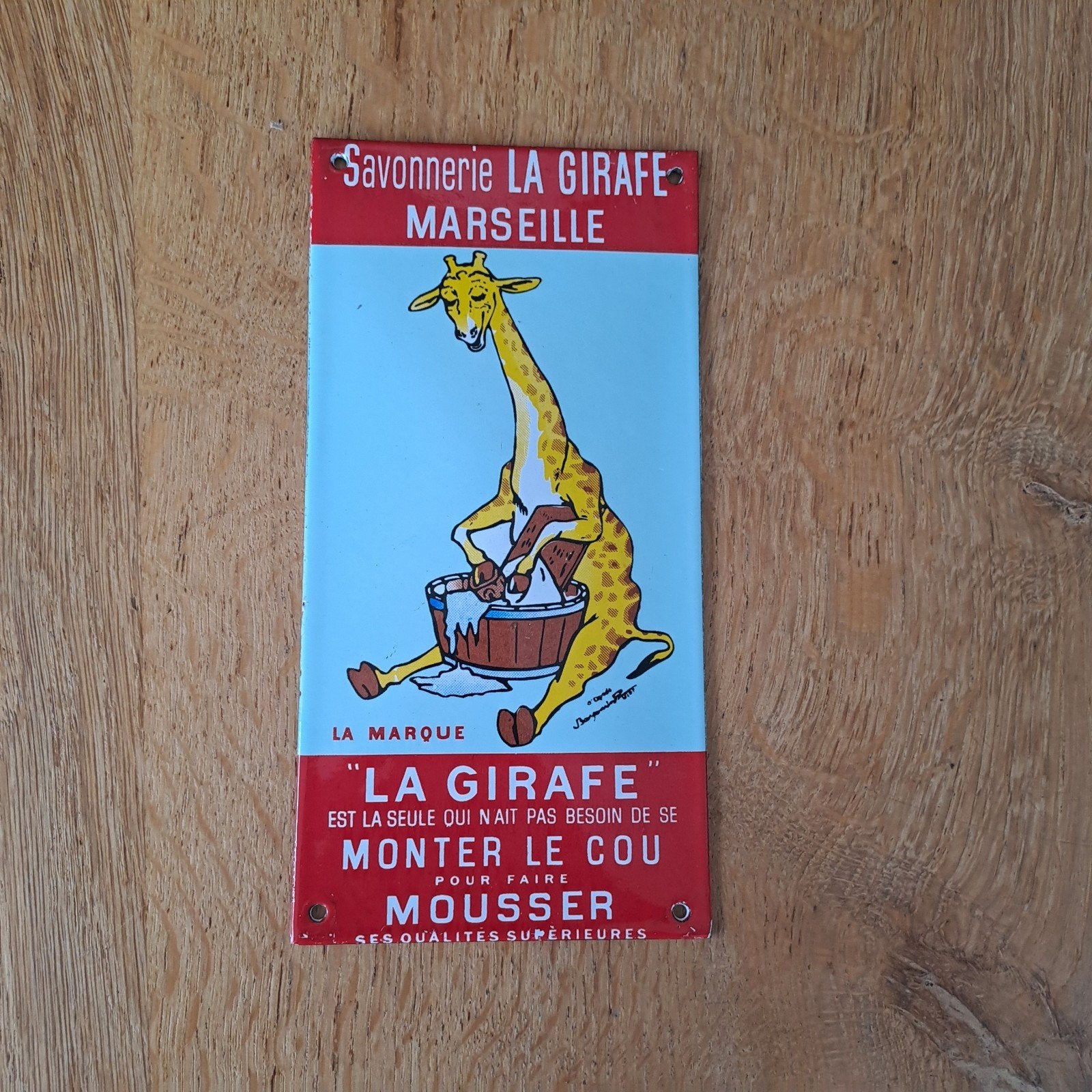 la girafe zeep 20x10cm emaille reclamebord, Verzamelen, Ophalen of Verzenden, Gebruikt, Reclamebord