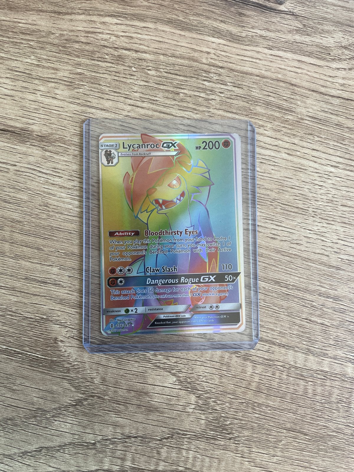 Lycanroc GX Rainbow Rare Pokémon Kaart, Ophalen of Verzenden, Nieuw, Losse kaart, Foil