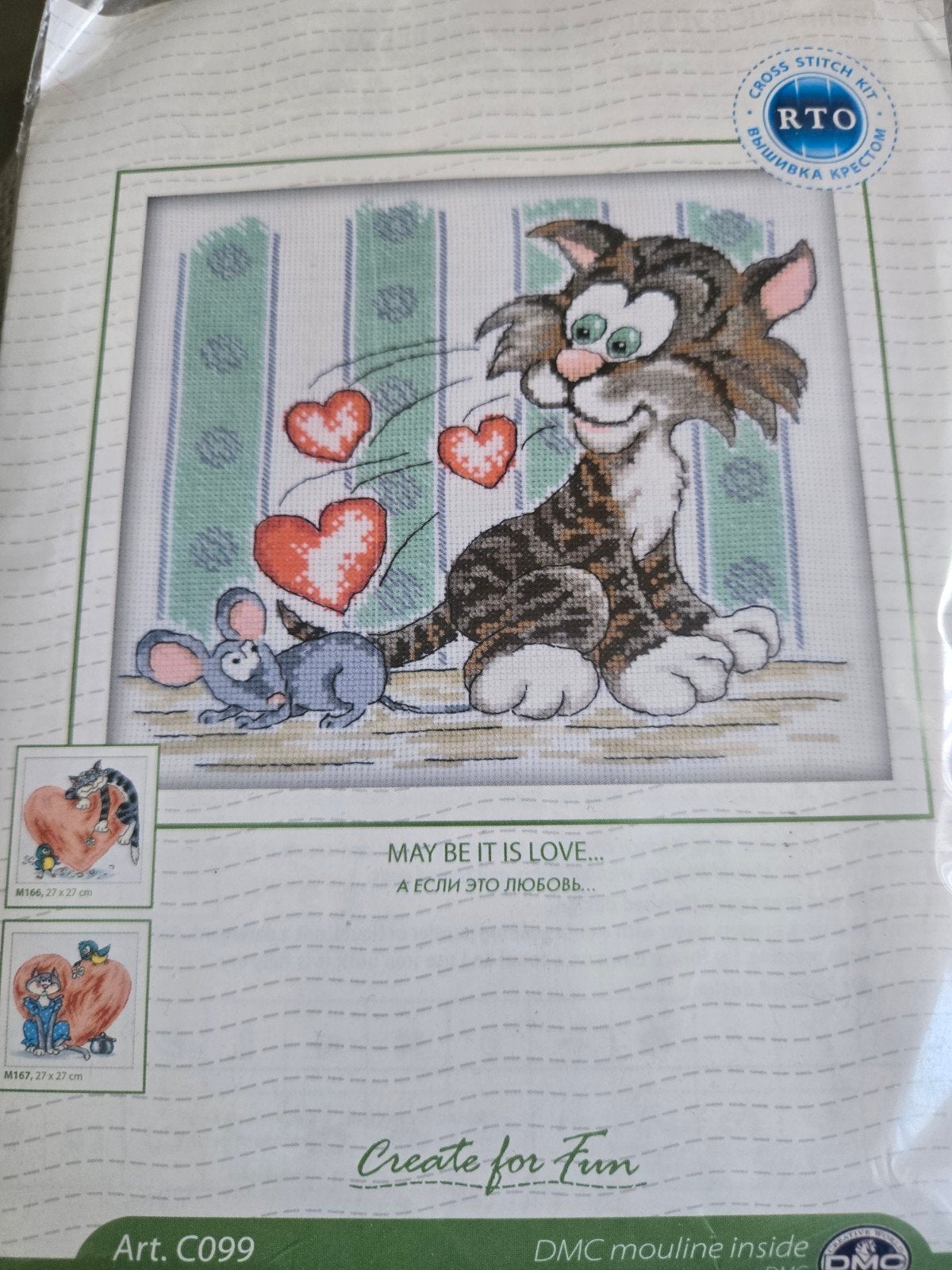 Borduurpakket poes met muis en hartjes, Ophalen of Verzenden, Nieuw, Borduurpakket