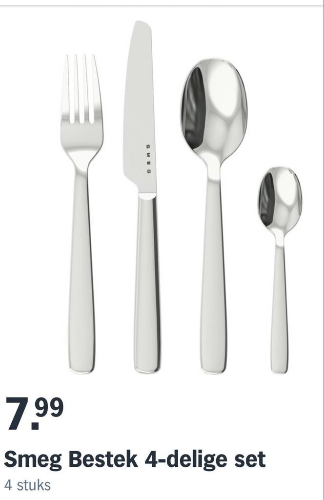 GEZOCHT !! 6x Smeg Bestek 4-delige set, Ophalen, Nieuw, Rvs of Chroom, Bestekset